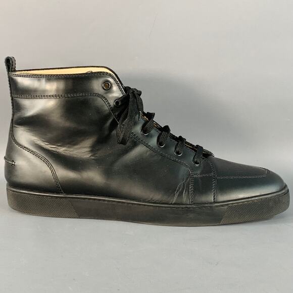 CHRISTIAN LOUBOUTIN Size 13 Louis Black Leather High Top Lace-Up Sneakers - Picture 2 of 9